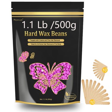 Wax Beads for Hair Removal, 1.1LB Painless Salon Hard Wax Beans for Bikini, Eyebrow Facial, At Home Pearl Waxing Beads for Sensitive Skin with 20 Spatulas for Women Men (Violet)