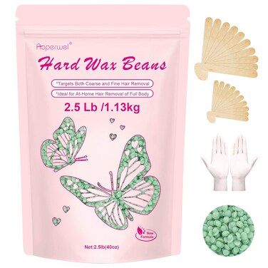 Hard Wax Beads for Hair Removal - 2.5lb/40oz Sensitive Skin Waxing Kit with 20 Sticks for Brazilian, Bikini, Underarms, Face &amp; Body - Large Bulk Tea Tree Wax Beads
