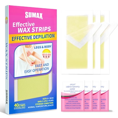 SUMAX Wax Strips for Brazilian Waxing, Body Waxing Strips for Women Brazilian Wax Strips for Hair Removal For Men &amp; Women Waxing Strips for Face, Body, Legs, Arms, 40 Count