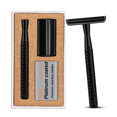 Matte Black Safety Razor, Single Blade Razors for Men, Reusable Metal 1 Blade Razors, with 5 Stainless Steel Safety Razor Blades, Eco-Friendly, Close and Smooth Shaving, Plastic Free