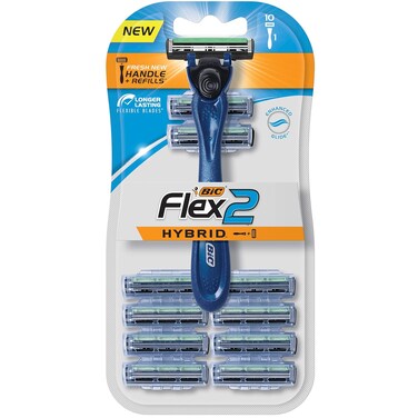 BIC&reg; Flex2&trade; Hybrid Disposable Razor, Blue, 10 Pack