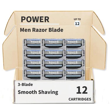 Razor Blade Refills for Men, 3-Bladed Shaving Razors, Manual Mens Razor Blade Refills for All Skin, Precision Cut Stainless Steel Razor Blades (12Pcs)