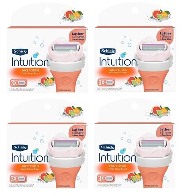 Schick Intuition - Lather &amp; Shave In One Stop - Sweet Citrus Women's Razor Blade Refills 3 Count Pack of 4 = 12 Cartridges