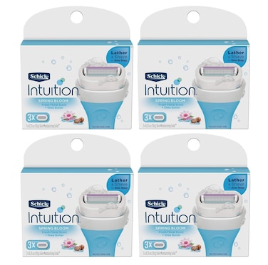 Schick Intuition - Lather &amp; Shave In One Stop - Spring Bloom with Shea Butter, Fresh Floral Scent - Women's Razor Blade Refills - 3 Ct Pack of 4 = 12 Cartridges