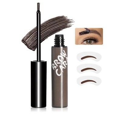 Peel Off Eyebrow Tint Gel - Long-Lasting &amp; Waterproof Brow Tattoo Peel Off Tint with Eyebrow Stencils, Create Fuller &amp; Defined Brows Makeup for Women and Girls (Gray Brown)