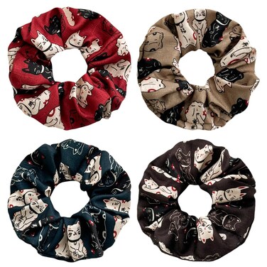 4 Pack Pet gifts Cat scrunchies for Girls Kids Hair Cute Hair Ties Accessories for Women Chiffion Cartoons Scrunchy Hair Bands