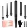 Long Barrel Curling Iron Wand Set, BESTOPE PRO 6 in 1 Curling Wand Set with Ceramic Barrel for Long/Medium Hair, 0.35"-1.25" Interchangeable Hair Wand Curler, Dual Volts, Include Glove &amp; Clips - Black