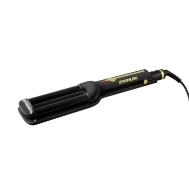 Cosmopolitan Hair Waver Curling Iron, 3 Barrel Curling Wand Wavy Hair Curler, Ceramic-Coated Triple Barrel Styler for Beach Waves, Portable Curling Tongs for Men &amp; Women, Travel &amp; Home - Black &amp; Gold