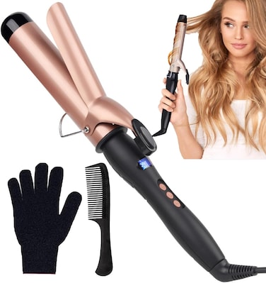 Curling Iron Hair Curling Iron Curling Wand Set with Gloves and Comb, 38mm Instant Heat Up Hair Curler with LCD Display, Adjustable Temperature, Auto Shut Off, Rose Gold Curling Iron
