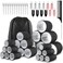 50Piece Hair Rollers set,Self Grip Hair Curlers for Long Medium Short Hair,(6 Jumbo + 6 Large + 6 Medium + 6 Small Hair Rollers + 1 Storage Bag) and 24Pcs Hair Clips /4-sizes 60 45 36 25mm