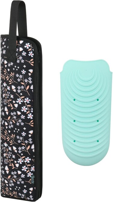 Beautyflier Flat Iron Holder Case, Canvas Heat-Resistant Flat Iron Travel Case and Silicone Mat for Hair Tools for Travel, Gym or Daily Use, 13.5IN, Black Flower