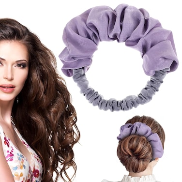 Heatless Hair Curler to Sleep In, Soft Satin Curling Scrunchie No Heat Hair Roller Lazy Hair Curlers Headband for Women Long Hair Sleeping Overnight(Gray Purple)
