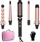 5 in 1 Curling Iron with Interchangeable Ceramic Barrels 0.5-1.5 Inch, Curling Wand Set with Thermal Brush &amp; EVA Travel Case, Dual Voltage Instant Heat Up Hair Curlers, Womens Gifts