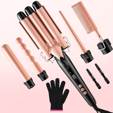 BonBloom's 5 in 1 Curling Iron, Curling Iron Set with Interchangeable Ceramic Barrels (0.35"-1.25"),Instant Heat Up,Dual Voltage Hair Curler，Gift Choice