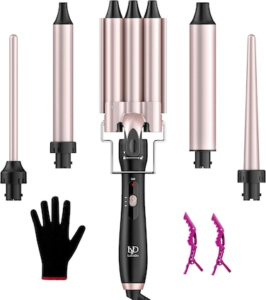Waver Curling Iron Wand, LAYADO 5 in 1 Curling Iron Set, Curling Wand with 3 Barrel Curling Iron and 4 Interchangeable Ceramic Hair Wand 0.35"-1.25", Fast Heating Hair Curler in All Hair Type