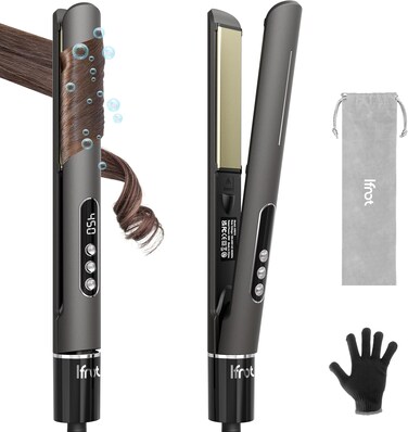 IFNOT Hair Straightener and Curler 2 in 1, Hair Iron Straightener Curling Flat Iron, Ceramic Negative Ion for Wave Straighten Women Hair, Frizz-Free Hair, 15s Fast Heating and Temp Memory (Gray)