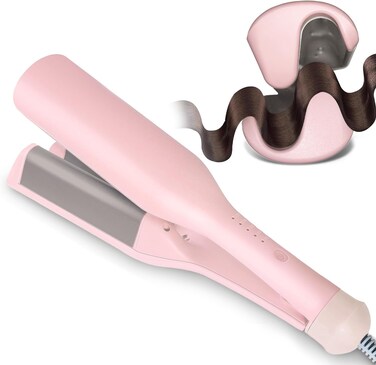 Beach Waves Curling Iron 1.4 Inch Double Barrel Waver, Ceramic Wave Iron for Hair Beach Waver Hair Crimper for Women, Anti-Scald, Dual Voltage Wavy Iron Deep Waver Hair Tool, Pink
