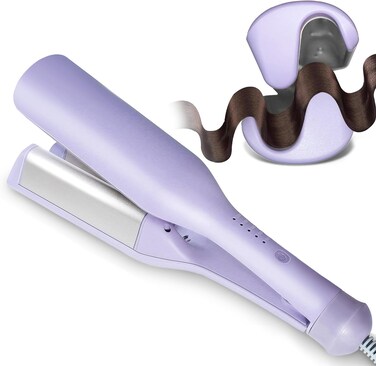 Beach Waves Curling Iron 1.4 Inch Double Barrel Waver, Ceramic Wave Iron for Hair Crimper for Women, Anti-Scald, Dual Voltage Wavy Iron Deep Waver Hair Tool, Purple