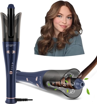 Auto Hair Curler, Prizm Professional Automatic Curling Iron, 1 Inch Rotating Curling Iron with 4 Adjustable Temperatures &amp; 7S Timing Curling Reminder, Dual Voltage, Blue