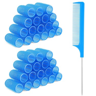 18pcs Plastic Hair Rollers Self Grip Hair Rollers with Rat Tail Comb Small Heatless Roller Hair Curlers for Pro Salon Hairdressing and DIY Hairstyles (0.98 X 2.44 Inch)