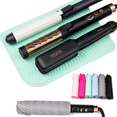 ANGENIL Travel Flat Iron Hair Straightener With Large Silicone Heat Mat for Curling Iron and Craft Glue Guns