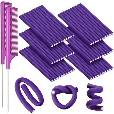 60 Flexible Curling Rods Set for Women &amp; Girls - No Heat Hair Rollers for Long and Short Hair (Purple, 0.3 x 7 Inch)