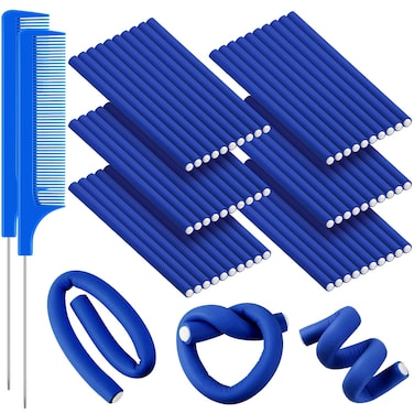 60 Flexi Rods Curling Rollers Set for Women &amp; Girls - Flexible No-Heat Hair Curlers for Long and Short Hair (Navy Blue, 0.3 x 7 Inch)