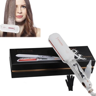 2 in 1 Straightening Curling IronSteam Hair Straightener Infrared Care Ceramic Coated 2 Inch Ceramic Steam Flat Iron Tourmaline Vapor Straightening Styling Dual Voltage Control Temp
