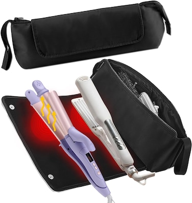 Hair Tools Travel Bag with Heat Resistant mat，2-In-1 Hair Accessories for Curling Iron,Hair Straightener，Flat Irons，Waterproof Portable Organizer