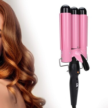 3 Barrel Curling Iron Wand, 1 Inch Ceramic Tourmaline Triple Barrels, Hair Crimper Beach Waving Styling Tools with Temperature Adjustment and Dual Voltage for All Hair