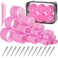 IKOCO Hair Rollers Set, 4 Sizes with 12 Clips and Comb - Self Grip Curlers for Long/Short Hair, Thermal Safe Rollers for Salon-Worthy Styling (Pink/Purple)