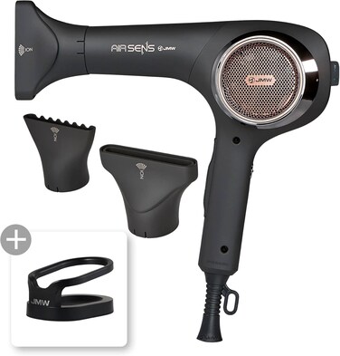 JMW AIR SENS Professional Hair Dryer - 3 Heat X 5 Wind Fast Drying, Low Noise, Curling, Durable, Best Blow Dryer Frizzy Hair, 2 Nozzles &amp; Hair Dryer Comes with Holder for Salon Blowouts and Travel
