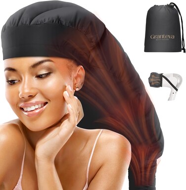 Large Hooded Hair Dryer Bonnet w/Integrated Headband - Reduces Heat Exposure Around Ears &amp; Neck - Enhanced Size for Use with Rollers, Speeds Up Drying Time, Safe Deep Conditioning at Home, Adjustable