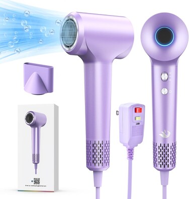 KARFUN Hair Dryer, 110000 RPM High-Speed Brushless Motor Fast Drying Blow Dryer, 57dB Low Noise Hair Dryer for Home or Travel, 3 Temps &amp; 2 Speeds (Purple)