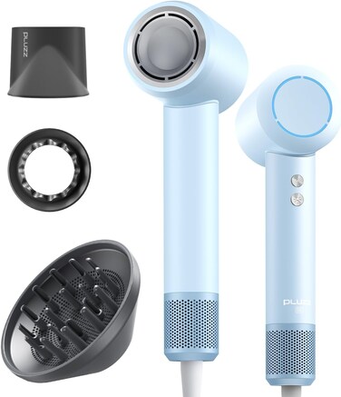 PLUZZ Ionic Hair Dryer with Diffuser, Professional High-Speed Blow Dryer for Women &amp; Men, 110,000 RPM Brushless Motor Fast Drying &amp; Low Noise, Thermo-Control, Lightweight &amp; Compact for Home and Travel