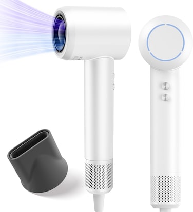 PLUZZ Hair Dryers for Women, High-Speed Blow Dryer for Fast Drying 110,000RPM Brushless Motor, Small Portable Professional Ionic Hair Dryers with Low Noise for Home or Traveling, Classic White, 1600W