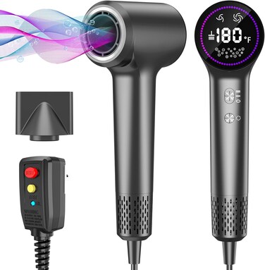 Ionic Hair Dryer for Women/Man,110, 000 RPM Professional HD Display High-Speed Blow Dryer, Fast Drying Cool &amp; Hot Air Hair Dryer,400 Million Plasma Low Noise Hairdryer with Magnetic Nozzle