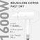 Hair Dryer with Diffuser, Blow Dryer with 110000 RPM High Speed, 1600W Brushless Motor and 200 Million Ions, Fast Drying, 6 Temps &amp; 4 Speeds &amp; Cool-Shot, Women/Travel/Salon, White