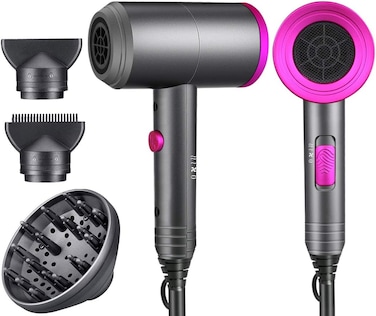 Ionic Hair Dryer, Professional Hair Blow Dryer Hot/Cold Air, 1800W Powerful AC Motor, Negative Ion Hairdryer Fast Drying, 2 Speed/3 Heating with 2 Nozzles&amp;1 Diffuser, for Women Men Kids Salon Travel