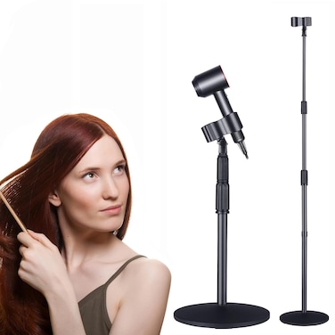 Hair Dryer Stand Holder Hands Free - TAYUQEE 59in/150cm Height Adjustable Blower Stand with Upgraded Larger Clamp, 180 Degrees Rotatable Heavy Duty Blow Dryer Floor Stand Countertop Stand Holder