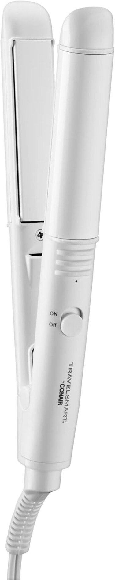 Conair Travel Flat Iron, Portable Hair Straightener, Mini 1/2 Inch Ceramic Flat Iron with Storage in White by Travel Smart