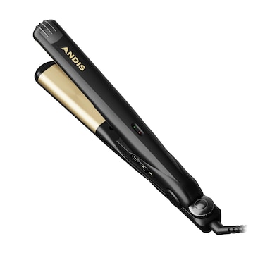 Andis 67695 Professional Curved Edge, 1-inch 450&ordm;F High Heat Tourmaline Nano-Ceramic Hair Flat Iron with Dual Voltage and Auto Shut-Off - Frizz-Free Ceramic Hair Straightener - Black/Gold