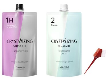 Professional Hair Rebonding and Straightening Kit - Crystallizing Hair Straightener (H1), Neutralizing Cream, and Hair Brush (2023 Renewal Version)