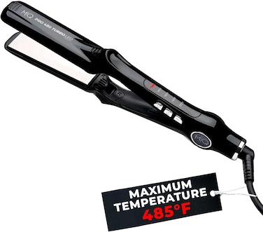 MQ Hair - Professional Titanium Flat Iron 480&deg;F Turbo - Bivolt, Anatomic Design, Ultra-Smooth, Mirror Effect - 3 Passes Needed, Perfect Straightening - Heating Safe Control, Ionized Plates - Black