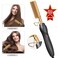 Electric Hot Comb Hair Straightener - Heat Pressing Combs, Ceramic Hair Straightening Comb, Curling Iron for Natural Black Hair Men Beard or Holiday Gift - Glod 3 In1