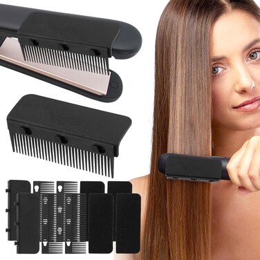 2 Sets Upgraded Hair Straightening Comb Attachments for Flat Iron - Professional Compact Styling Tool (Black)