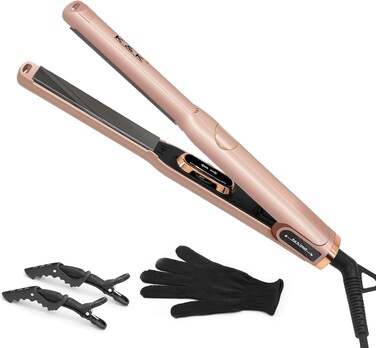 Mini Hair Straightener 1/2 Inch Small Flat Iron with LED Display Adjustable Temperature 4D 360&deg;Swivel Short Hair Tourmaline Titanium Dual Voltage Auto Shut Off