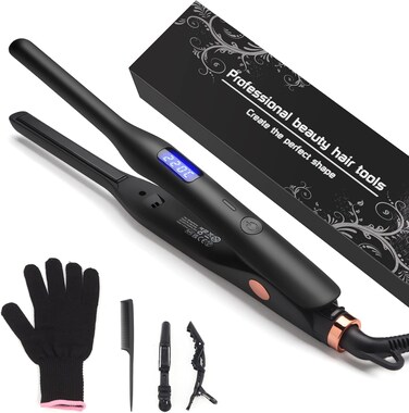 Hair Straightener Pencil Flat Iron, Ceramic Mini Small Flat Iron for Short Hair, Beards &amp; Pixies