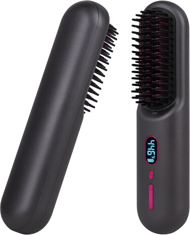 Rechargeable Hot Hair Brush Straightener Heat Pressing Combs Ceramic Electric Hair Straightening Comb, Anti Burn for Natural Black Hair Beard Wigs Holiday Gifts - Silver （9000mA）