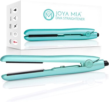 JOYA MIA Diva 1" Ceramic Hair Straightener - Portable, Lightweight &amp; Compact Flat Iron with Rubberized Coating &amp; Automatic Shut-Off, Travel-Friendly, for All Hair Types - Heats Up to 450F, Teal